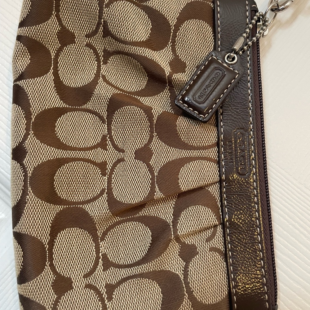 Coach Tan and Brown Signature Pouch